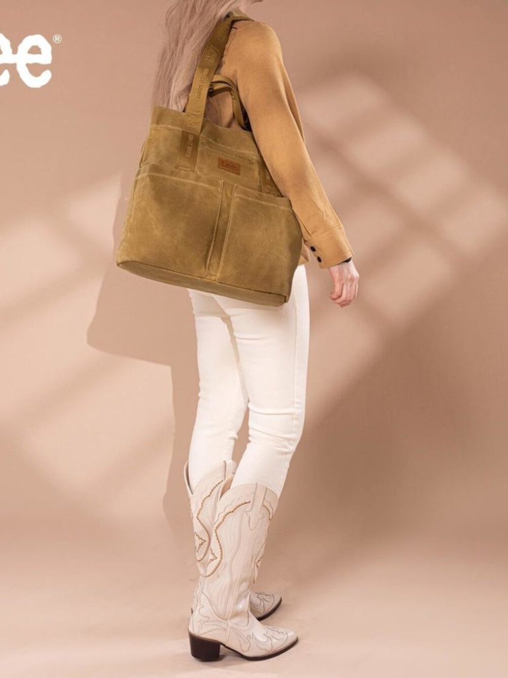 Montana West x Lee Large Canvas Tote Bag for Women Khaki - Picture 5 of 6